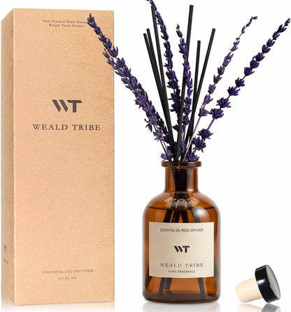 Flower Reed Diffuser Set Eucalyptus & Lavender Scent for Room Bathroom Accessories Shelf Decor & Air Fresheners, Sticks Defusers with 4.0 fl oz Home Fragrance Oils, Office Gift