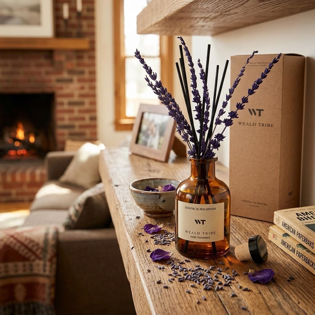 Flower Reed Diffuser Set Eucalyptus & Lavender Scent for Room Bathroom Accessories Shelf Decor & Air Fresheners, Sticks Defusers with 4.0 fl oz Home Fragrance Oils, Office Gift