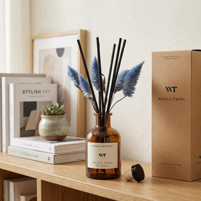 Flower Reed Diffuser Set Eucalyptus & Lavender Scent for Room Bathroom Accessories Shelf Decor & Air Fresheners, Sticks Defusers with 4.0 fl oz Home Fragrance Oils, Office Gift
