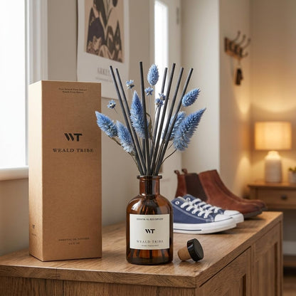 Flower Reed Diffuser Set Eucalyptus & Lavender Scent for Room Bathroom Accessories Shelf Decor & Air Fresheners, Sticks Defusers with 4.0 fl oz Home Fragrance Oils, Office Gift