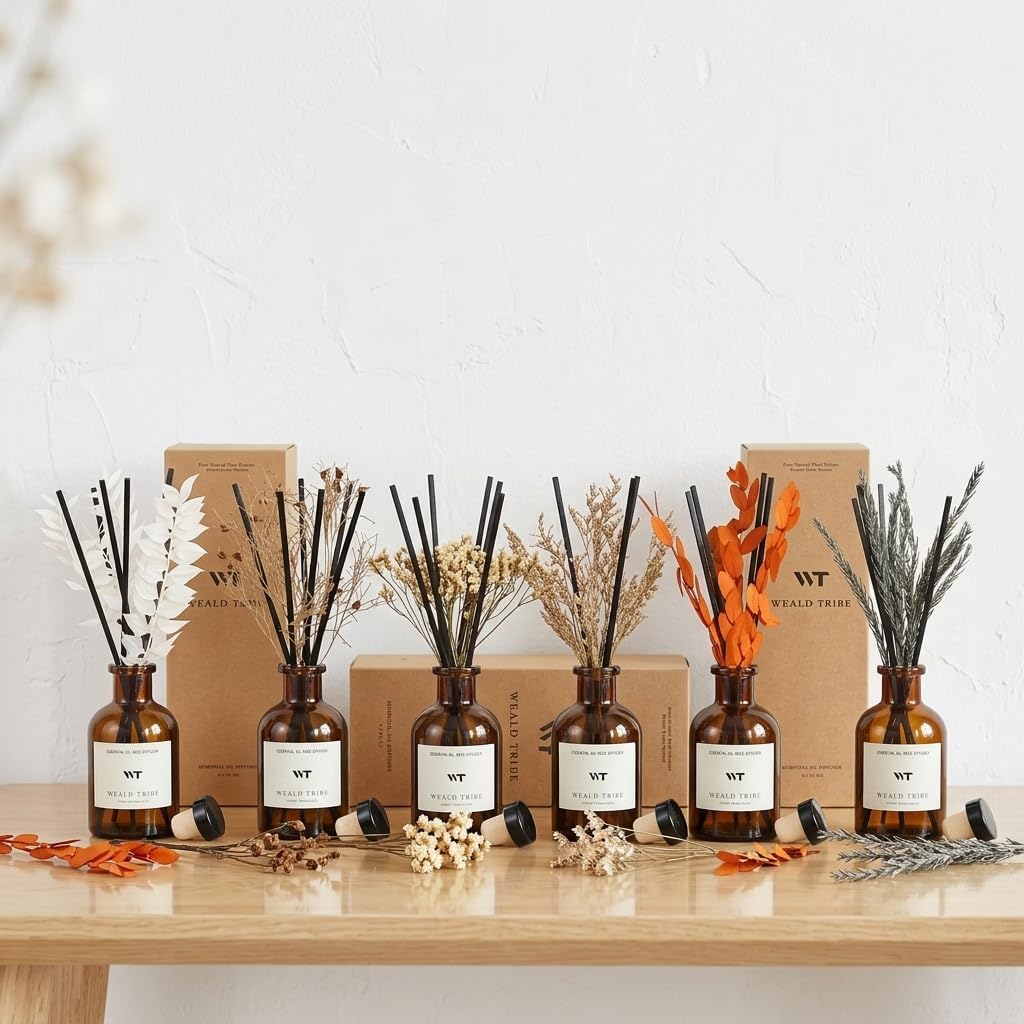 Flower Reed Diffuser Set Eucalyptus & Lavender Scent for Room Bathroom Accessories Shelf Decor & Air Fresheners, Sticks Defusers with 4.0 fl oz Home Fragrance Oils, Office Gift