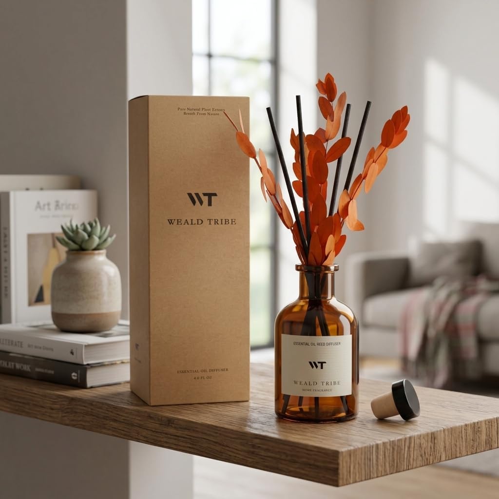 Flower Reed Diffuser Set Eucalyptus & Lavender Scent for Room Bathroom Accessories Shelf Decor & Air Fresheners, Sticks Defusers with 4.0 fl oz Home Fragrance Oils, Office Gift