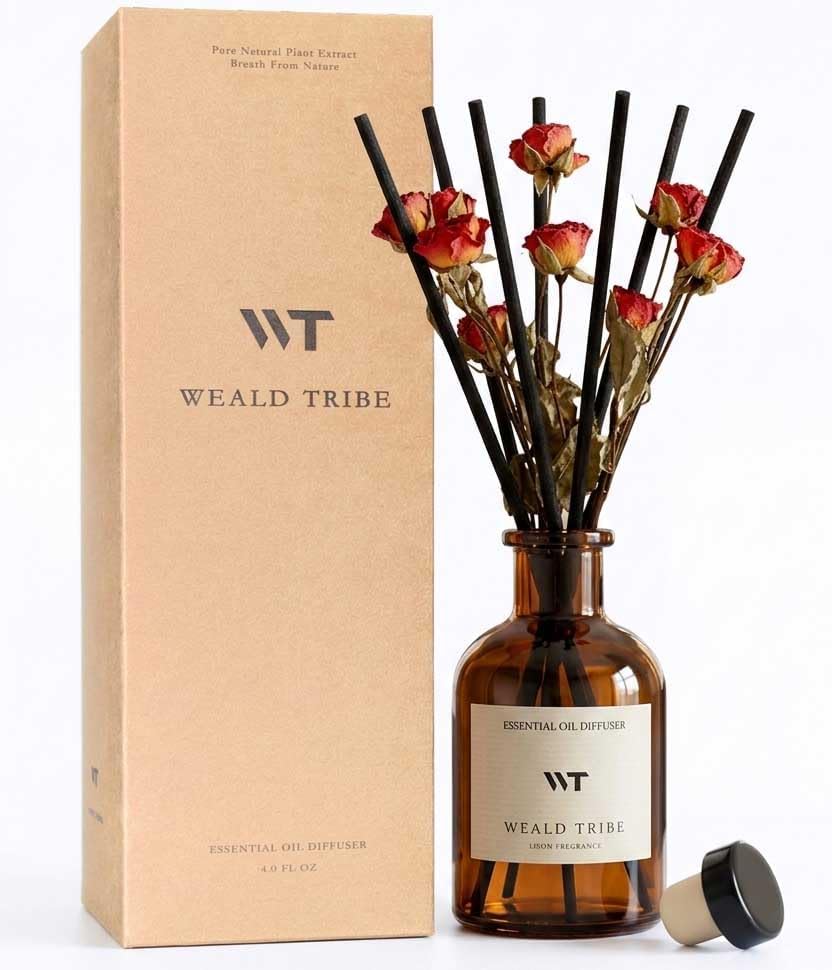 Flower Reed Diffuser Set Eucalyptus & Lavender Scent for Room Bathroom Accessories Shelf Decor & Air Fresheners, Sticks Defusers with 4.0 fl oz Home Fragrance Oils, Office Gift