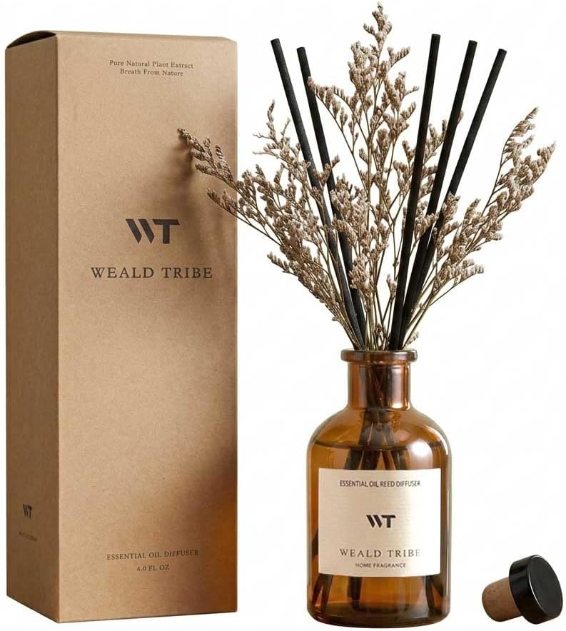 Flower Reed Diffuser Set Eucalyptus & Lavender Scent for Room Bathroom Accessories Shelf Decor & Air Fresheners, Sticks Defusers with 4.0 fl oz Home Fragrance Oils, Office Gift
