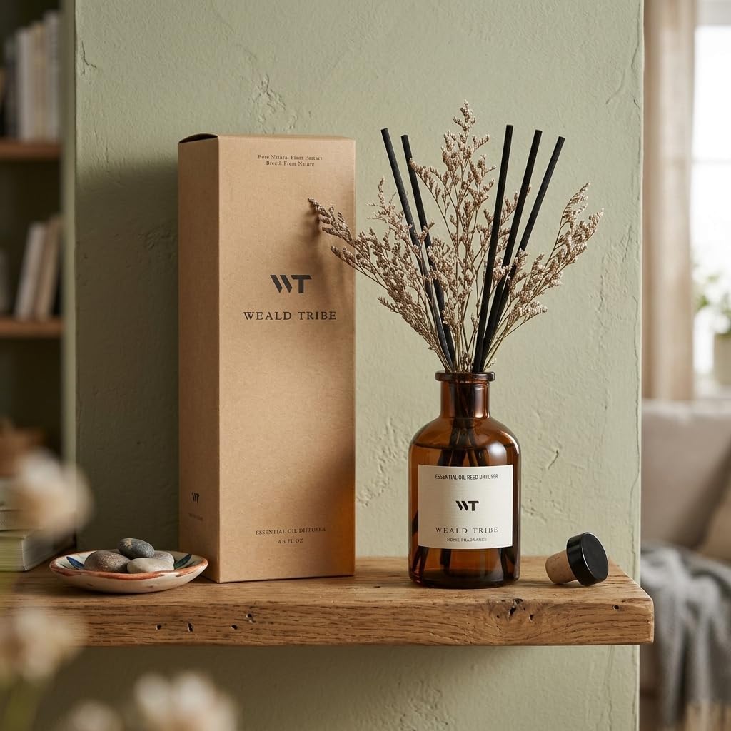 Flower Reed Diffuser Set Eucalyptus & Lavender Scent for Room Bathroom Accessories Shelf Decor & Air Fresheners, Sticks Defusers with 4.0 fl oz Home Fragrance Oils, Office Gift