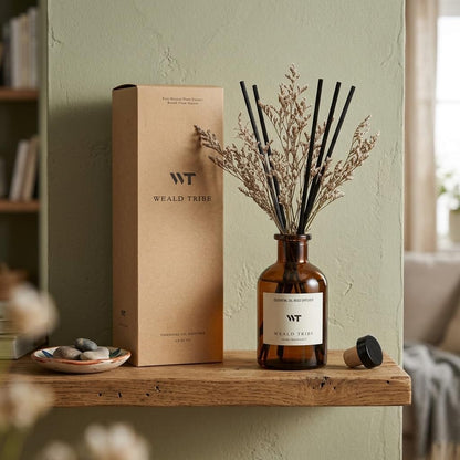 Flower Reed Diffuser Set Eucalyptus & Lavender Scent for Room Bathroom Accessories Shelf Decor & Air Fresheners, Sticks Defusers with 4.0 fl oz Home Fragrance Oils, Office Gift