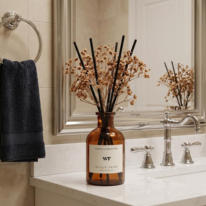 Flower Reed Diffuser Set Eucalyptus & Lavender Scent for Room Bathroom Accessories Shelf Decor & Air Fresheners, Sticks Defusers with 4.0 fl oz Home Fragrance Oils, Office Gift