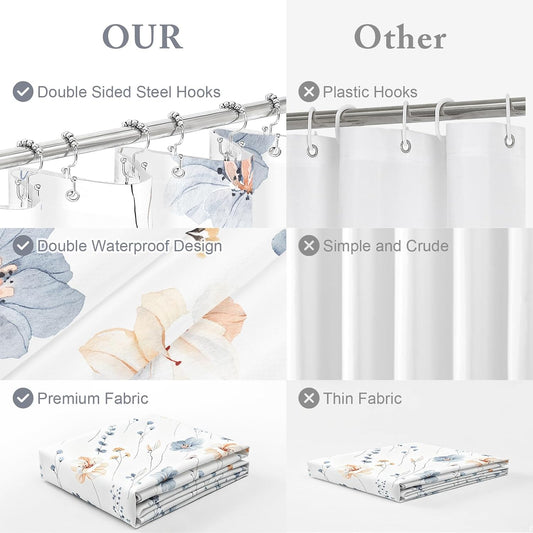 3 in 1 Sage Green Watercolor Floral Shower Curtain Liner Set, 72x72