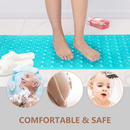 Upgrade Baby Bath Mat Non Slip Extra Long Bathtub Mat for Kids 40 X 16 Inch - Eco Friendly Bath Tub Mat with 200 Big Suction Cups,Machine Washable Shower Mat,Blue
