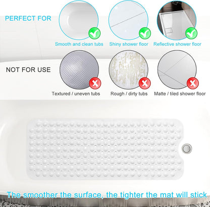 Upgrade Baby Bath Mat Non Slip Extra Long Bathtub Mat for Kids 40 X 16 Inch - Eco Friendly Bath Tub Mat with 200 Big Suction Cups,Machine Washable Shower Mat,Blue