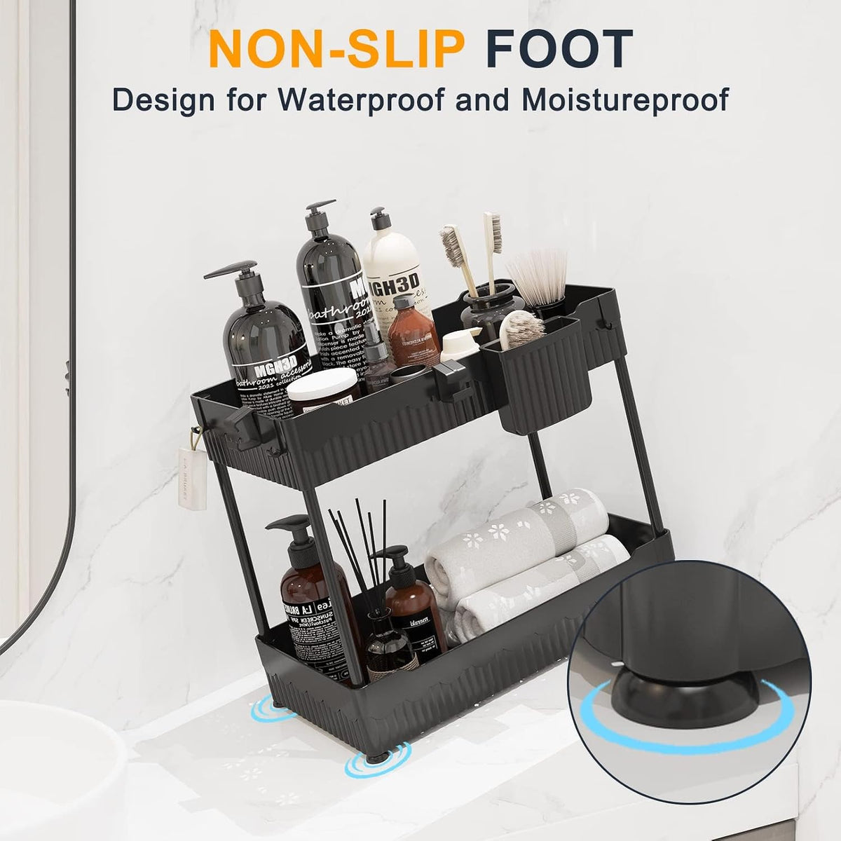 2-Pack Under Sink Organizer with Hooks & Hanging Cup for Kitchen