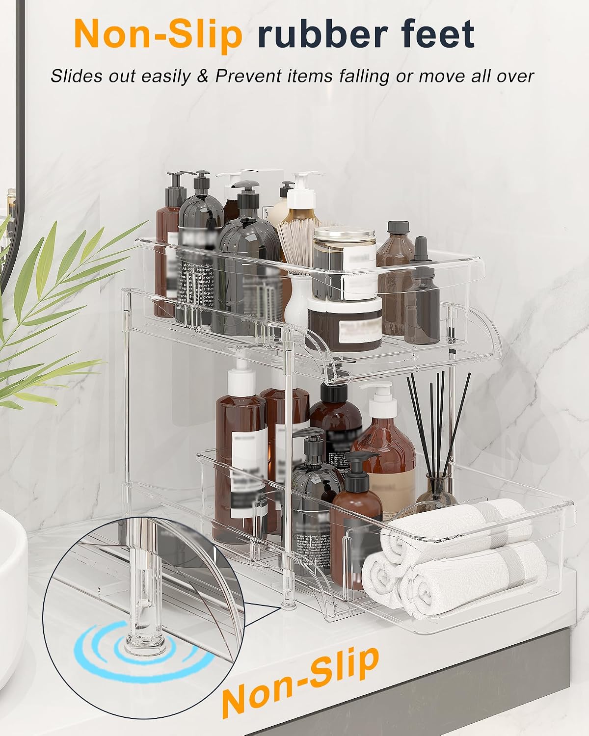 2-Pack Under Sink Organizer with Hooks & Hanging Cup for Kitchen