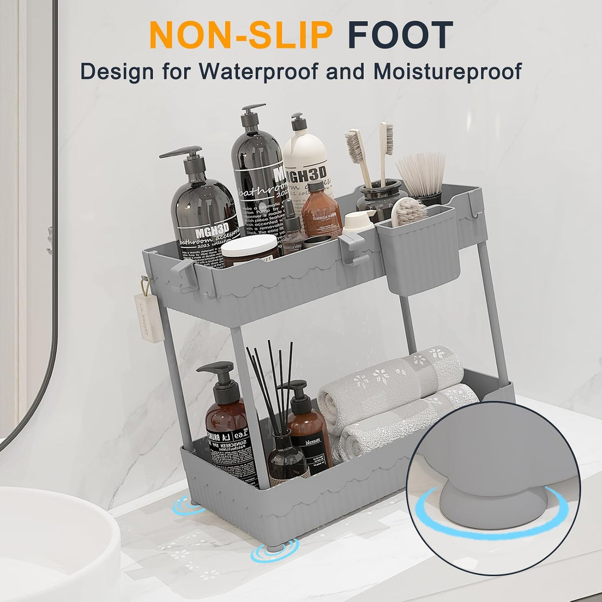 2-Pack Under Sink Organizer with Hooks & Hanging Cup for Kitchen