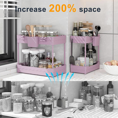 2-Pack Under Sink Organizer with Hooks & Hanging Cup for Kitchen