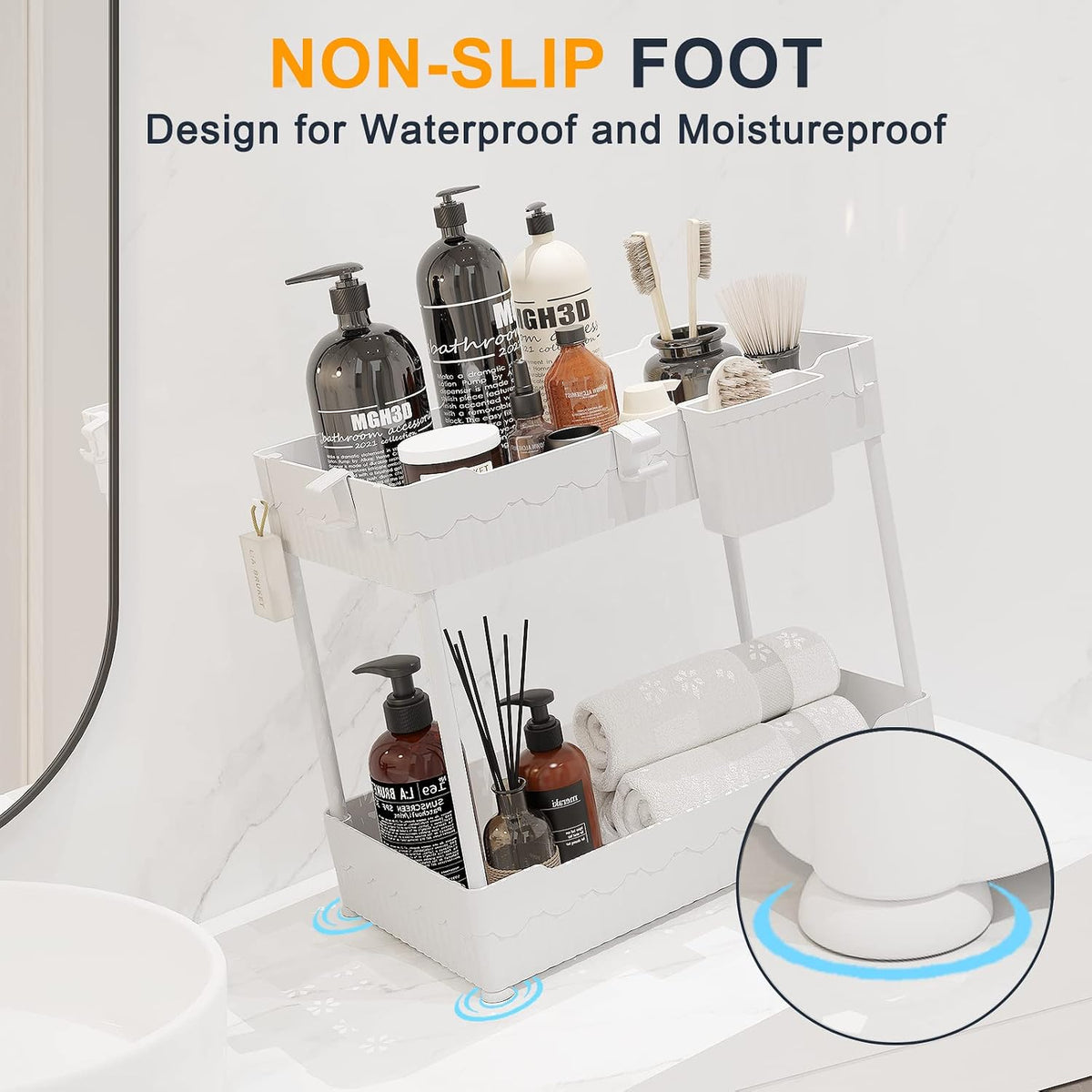 2-Pack Under Sink Organizer with Hooks & Hanging Cup for Kitchen