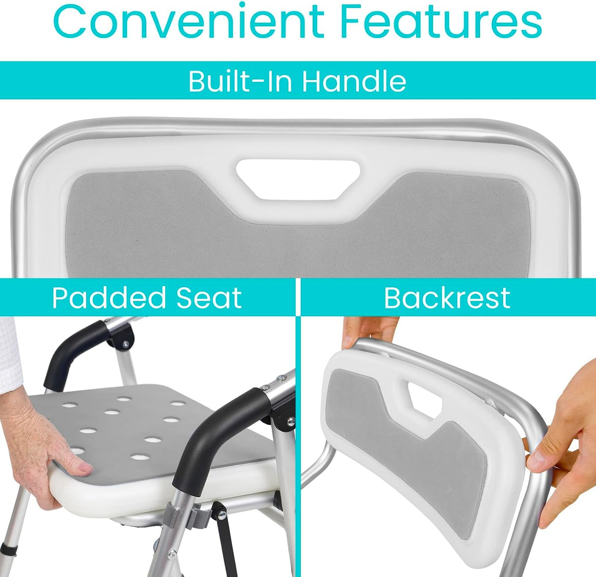Shower Chair for Elderly and Disabled - Folding Seat with Arms and Back - Foldable Bathroom Chairs for Sitting, Inside Shower - Portable for Travel - Fold Down, Collapsible, Compact & Comfortable