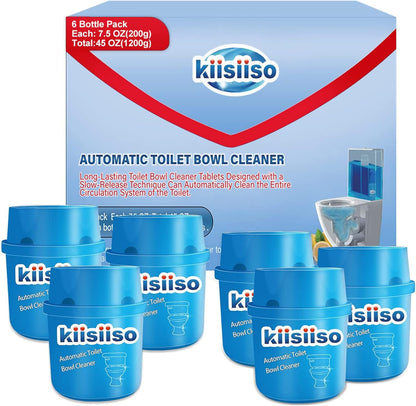 KIISIISO Toilet Bowl Cleaners 6 Bottles, Automatic Long-Lasting Toilet Bowl Cleaner Tablets in Bottle, for About 6 Months' Supply, Blue