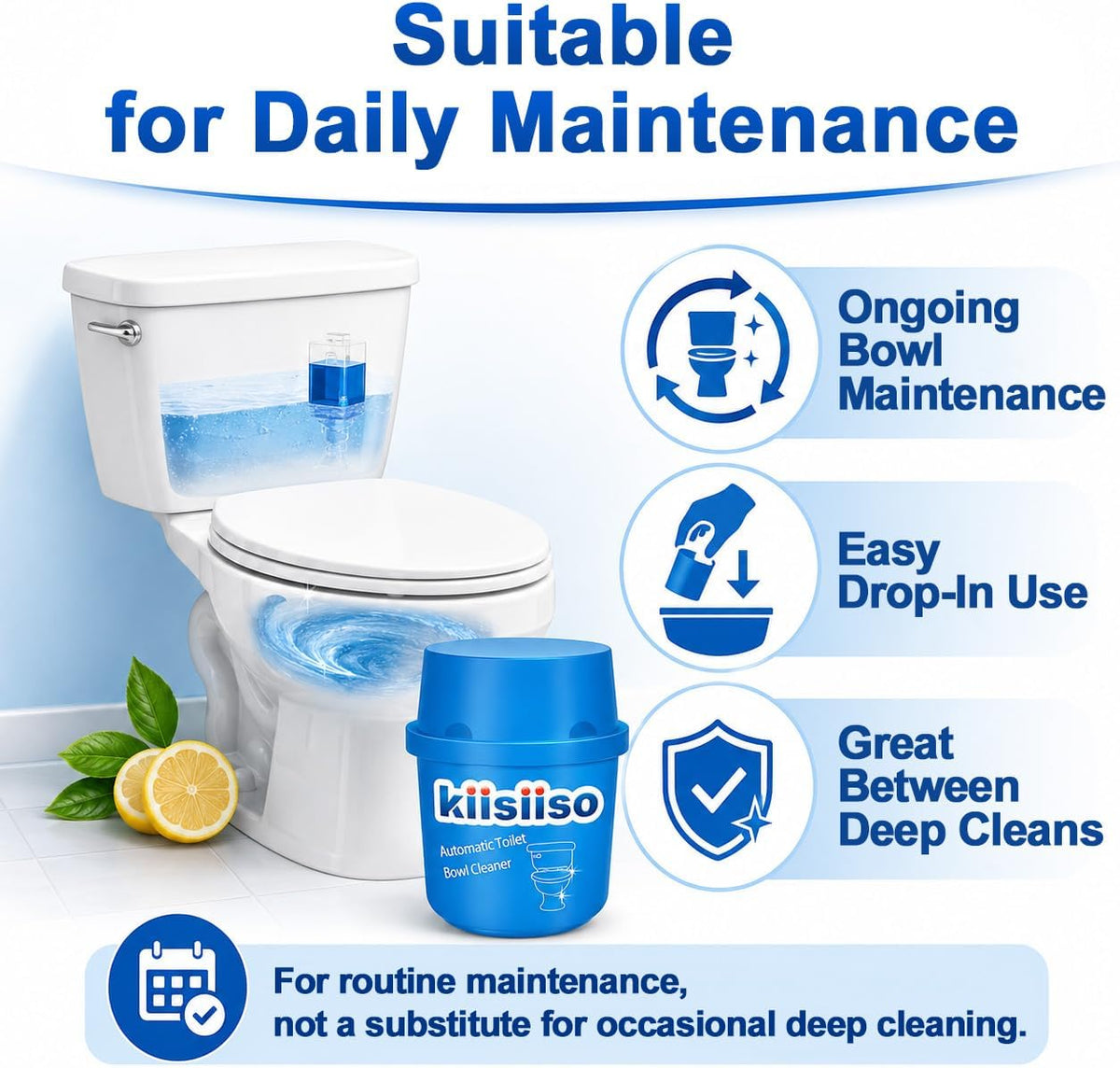 KIISIISO Toilet Bowl Cleaners 6 Bottles, Automatic Long-Lasting Toilet Bowl Cleaner Tablets in Bottle, for About 6 Months' Supply, Blue