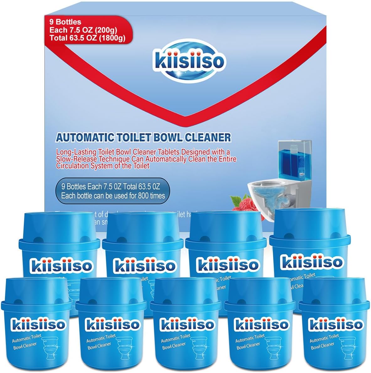 KIISIISO Toilet Bowl Cleaners 6 Bottles, Automatic Long-Lasting Toilet Bowl Cleaner Tablets in Bottle, for About 6 Months' Supply, Blue