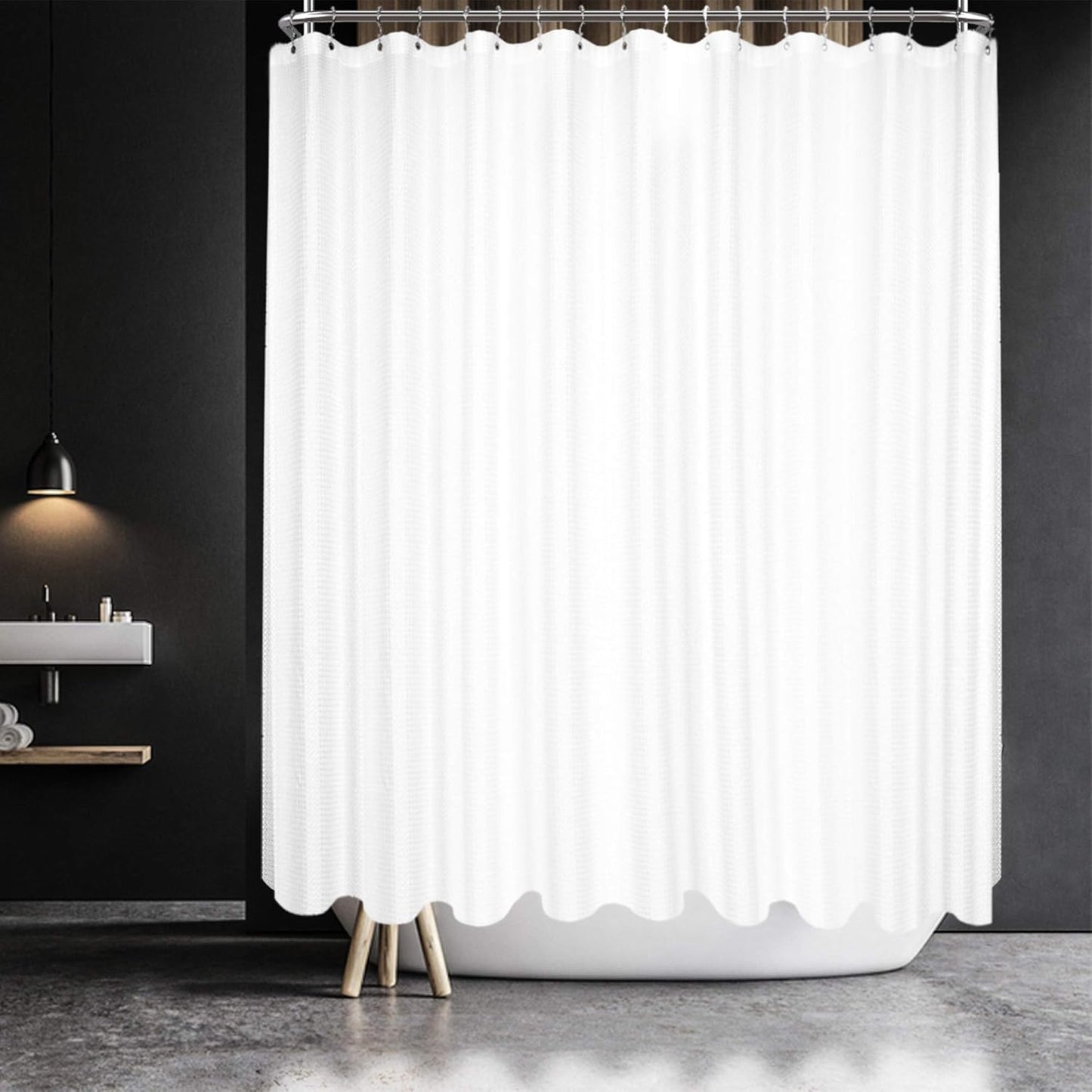 Waffle Weave White Shower Curtain Hotel, Standard Size
