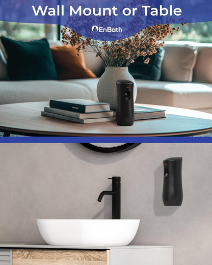 Automatic Air Freshener Spray Dispenser Black Wall Mounted or Free Standing Battery Operated Sprayer for Home or Commercial Use, 3 Auto Scent Release Time Settings for Room/Bathroom Freshness