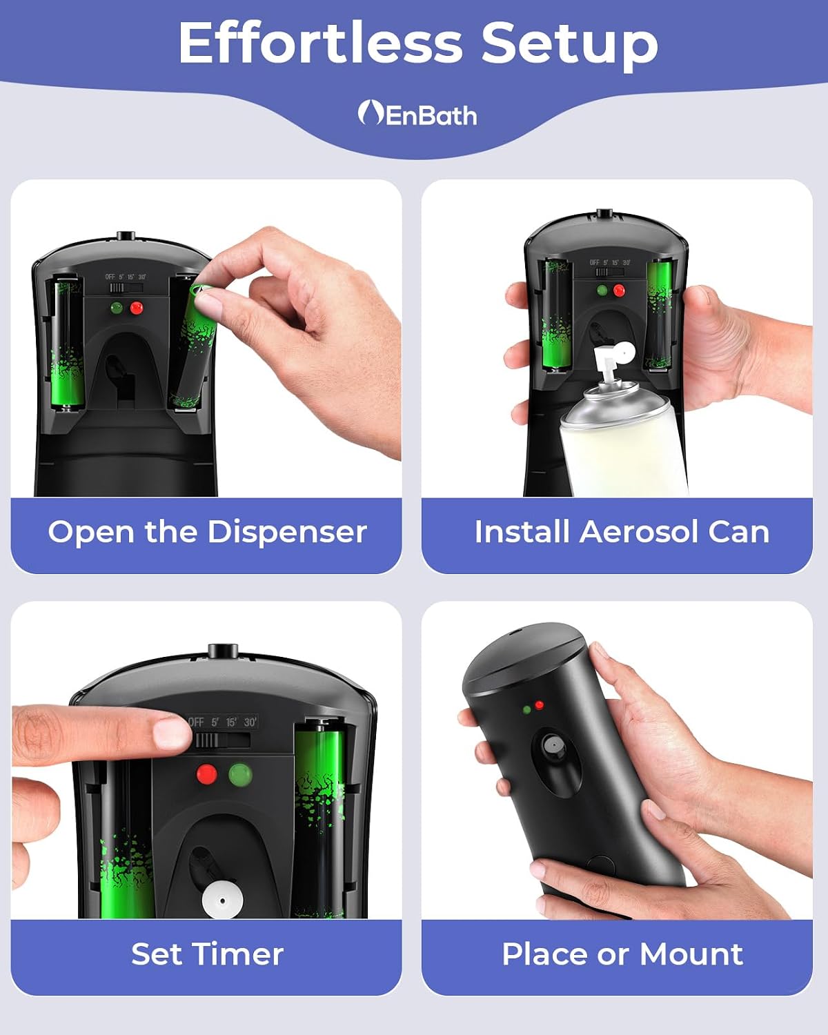 Automatic Air Freshener Spray Dispenser Black Wall Mounted or Free Standing Battery Operated Sprayer for Home or Commercial Use, 3 Auto Scent Release Time Settings for Room/Bathroom Freshness
