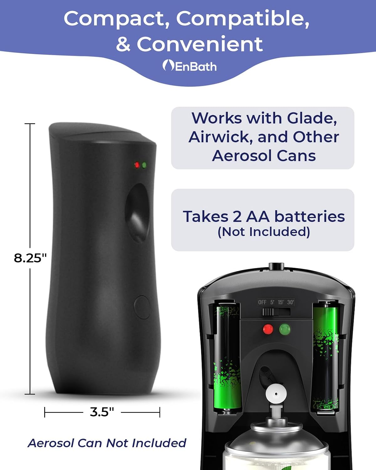 Automatic Air Freshener Spray Dispenser Black Wall Mounted or Free Standing Battery Operated Sprayer for Home or Commercial Use, 3 Auto Scent Release Time Settings for Room/Bathroom Freshness