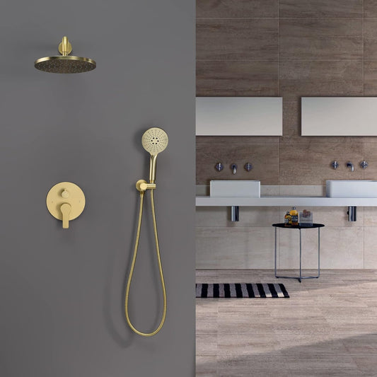 Thermostatic Shower System Wall Mount with 10 Inch Roud Rainfall Shower Head and Handheld,Shower Faucet Mixer Trim Kit (Valve Included),Brushed Nickel