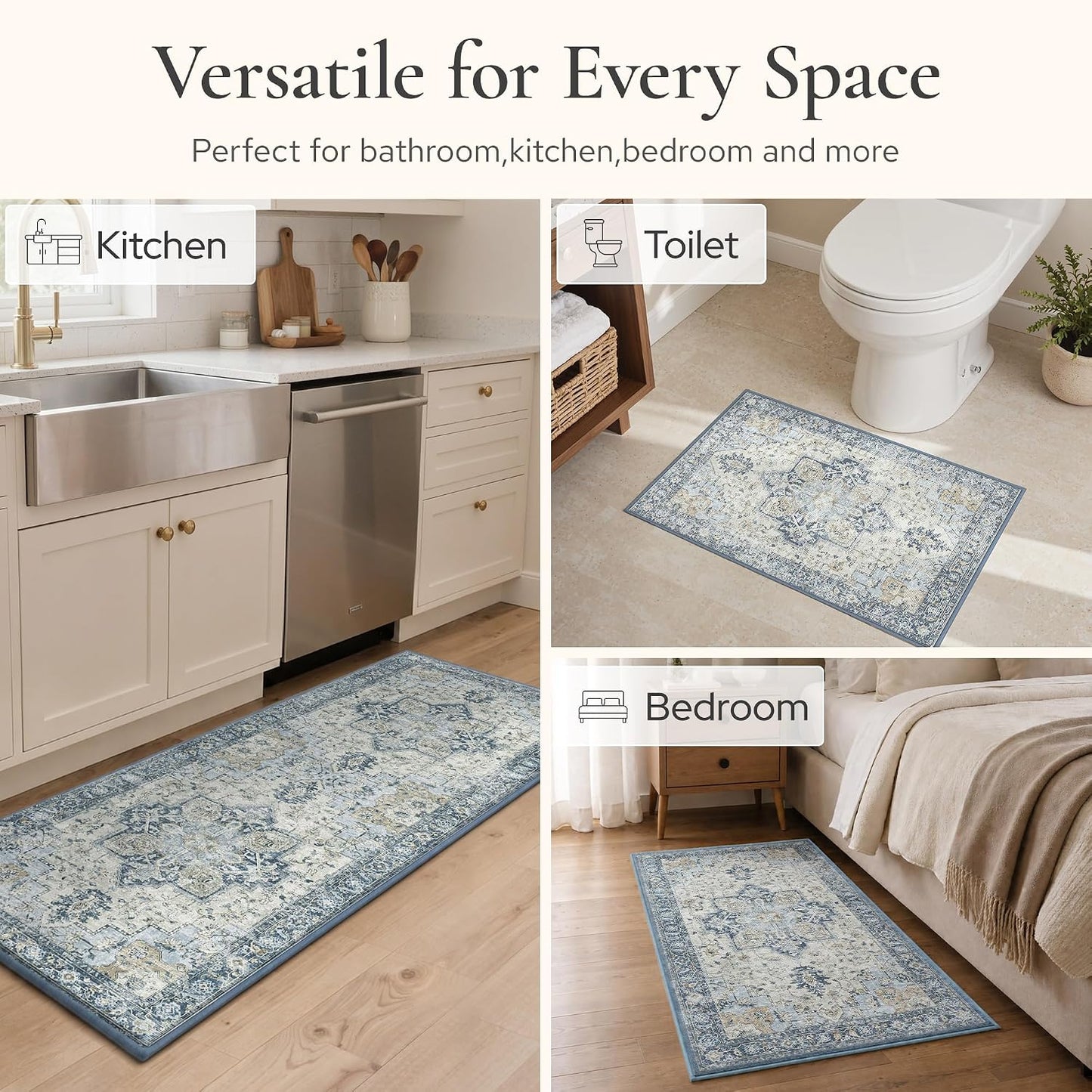 Soft Memory Foam Bath Mat 24"x17" Non Slip Washable,Sage Ivory
