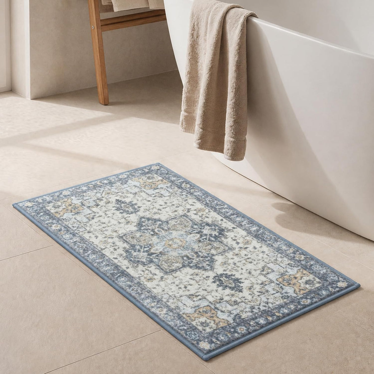 Soft Memory Foam Bath Mat 24"x17" Non Slip Washable,Sage Ivory