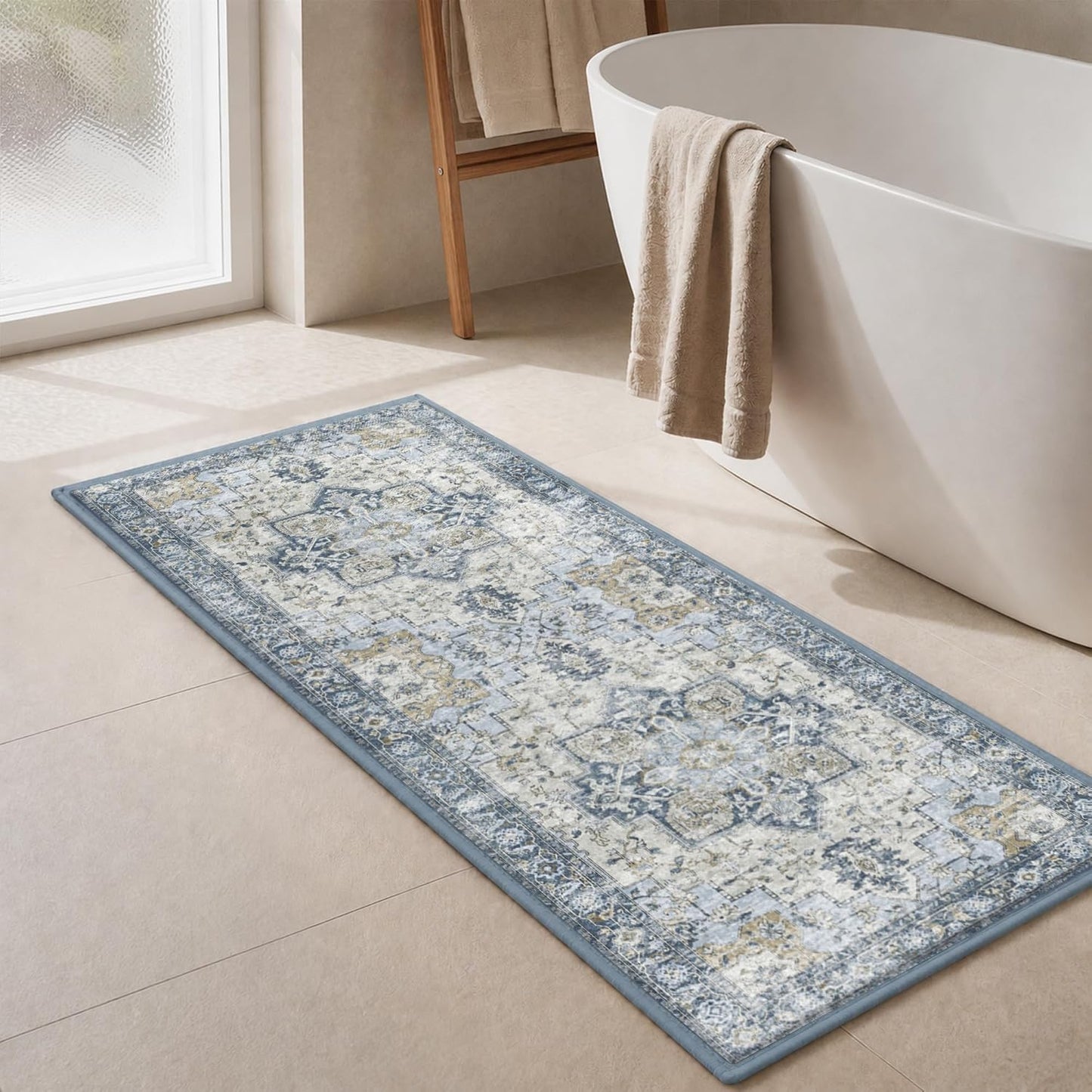Soft Memory Foam Bath Mat 24"x17" Non Slip Washable,Sage Ivory