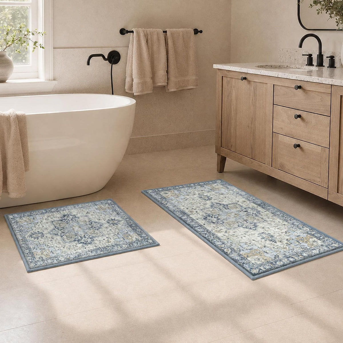 Soft Memory Foam Bath Mat 24"x17" Non Slip Washable,Sage Ivory