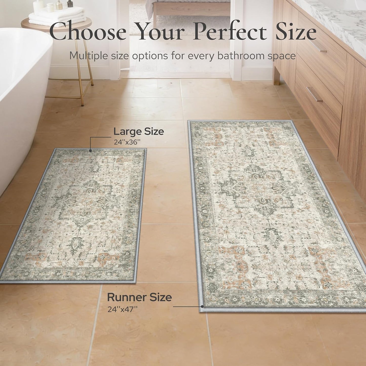 Soft Memory Foam Bath Mat 24"x17" Non Slip Washable,Sage Ivory