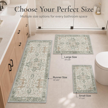 Soft Memory Foam Bath Mat 24"x17" Non Slip Washable,Sage Ivory