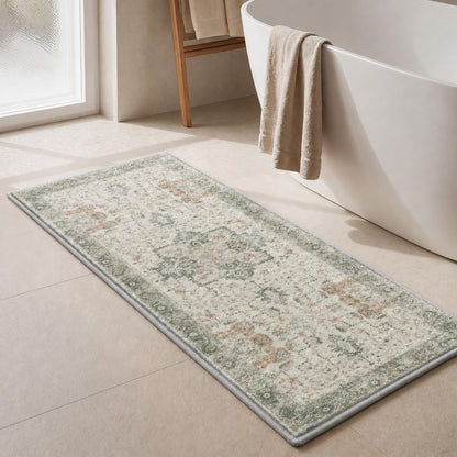 Soft Memory Foam Bath Mat 24"x17" Non Slip Washable,Sage Ivory