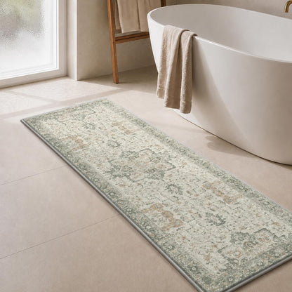 Soft Memory Foam Bath Mat 24"x17" Non Slip Washable,Sage Ivory