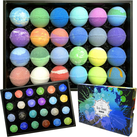 Bath Bomb Gift Sets for Men. 24 Therapeutic Aromatherapy Mens Bath Bombs. Best Gift for Dad and Fathers Day Gift Sets