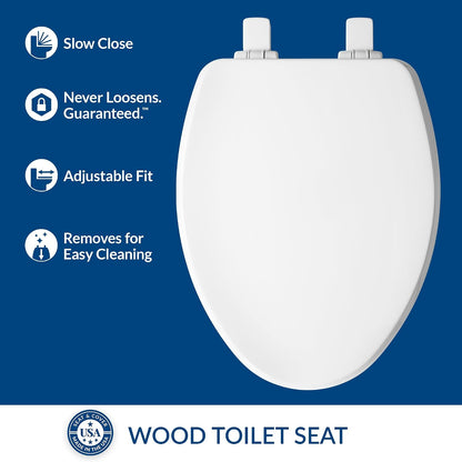Ashland Modern Wood Toilet Seat with Decorative Edge, Slow Close, Secure Hinges, Made in USA, Elongated, White