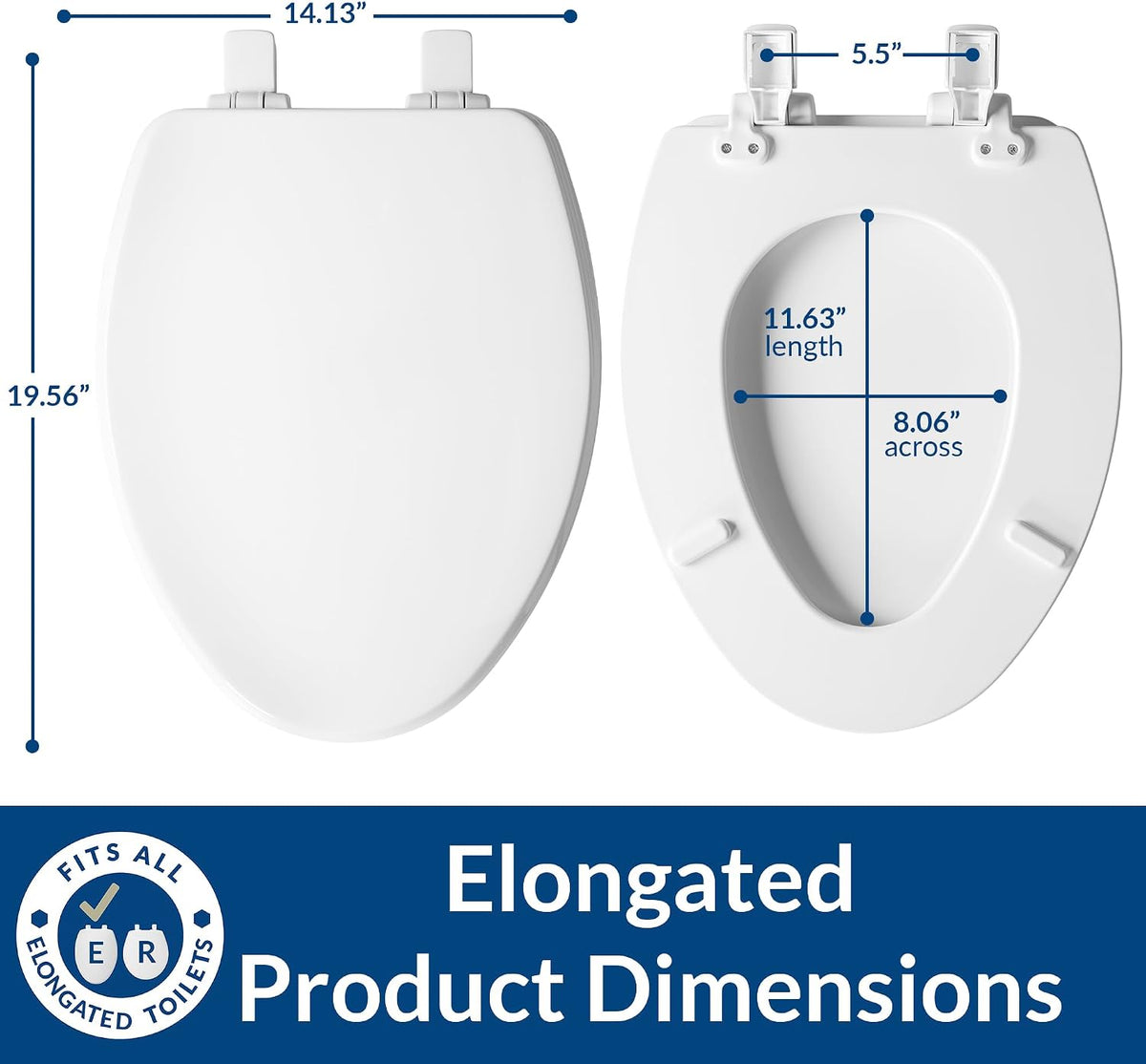 Ashland Modern Wood Toilet Seat with Decorative Edge, Slow Close, Secure Hinges, Made in USA, Elongated, White