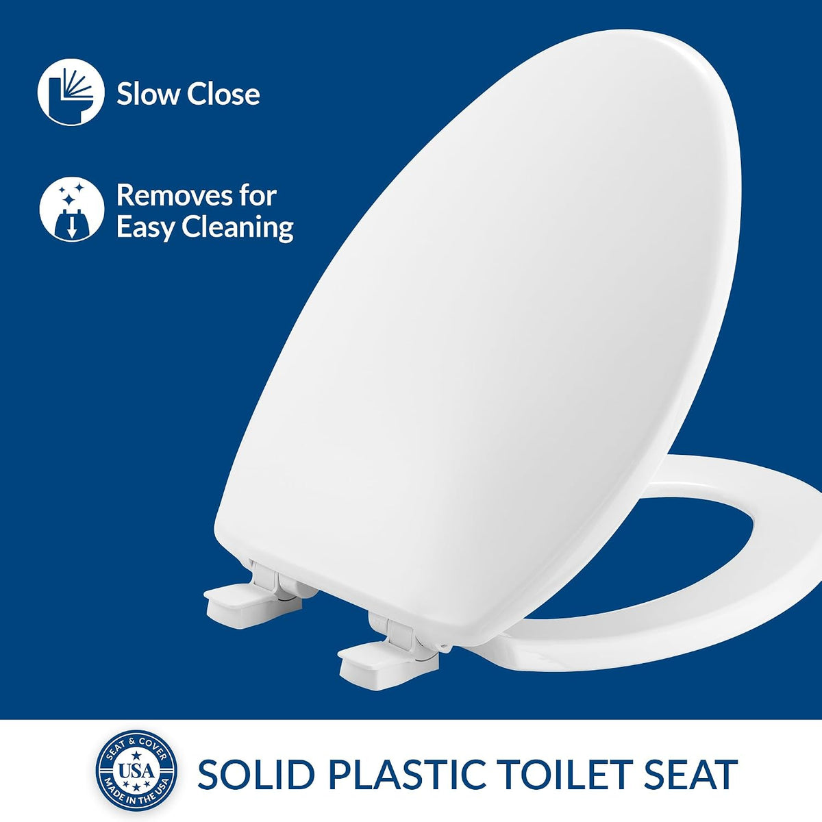 Ashland Modern Wood Toilet Seat with Decorative Edge, Slow Close, Secure Hinges, Made in USA, Elongated, White