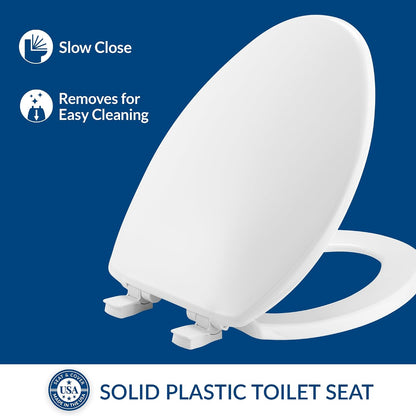 Ashland Modern Wood Toilet Seat with Decorative Edge, Slow Close, Secure Hinges, Made in USA, Elongated, White