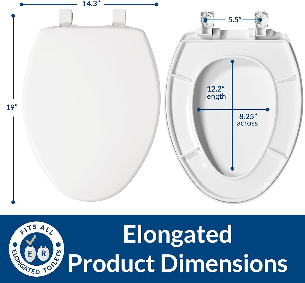 Ashland Modern Wood Toilet Seat with Decorative Edge, Slow Close, Secure Hinges, Made in USA, Elongated, White