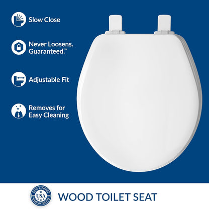 Ashland Modern Wood Toilet Seat with Decorative Edge, Slow Close, Secure Hinges, Made in USA, Elongated, White