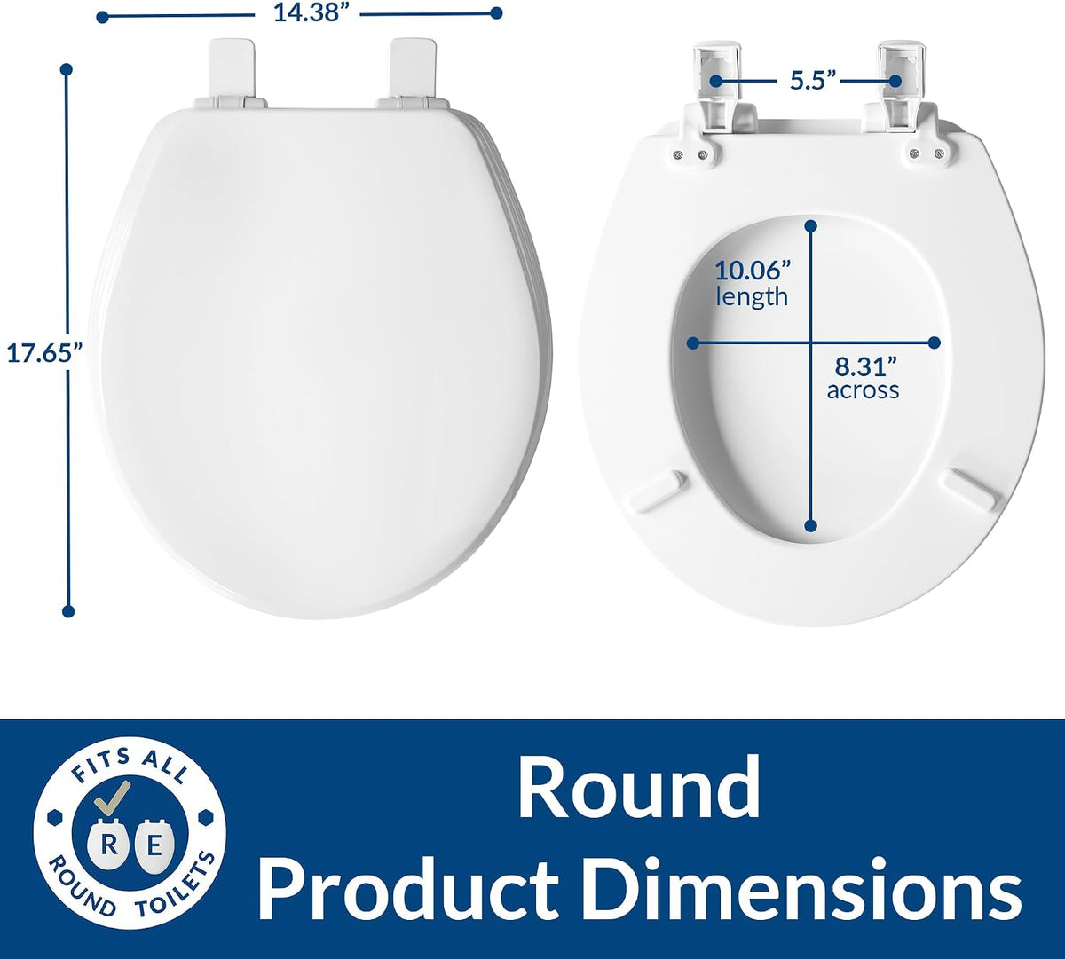 Ashland Modern Wood Toilet Seat with Decorative Edge, Slow Close, Secure Hinges, Made in USA, Elongated, White
