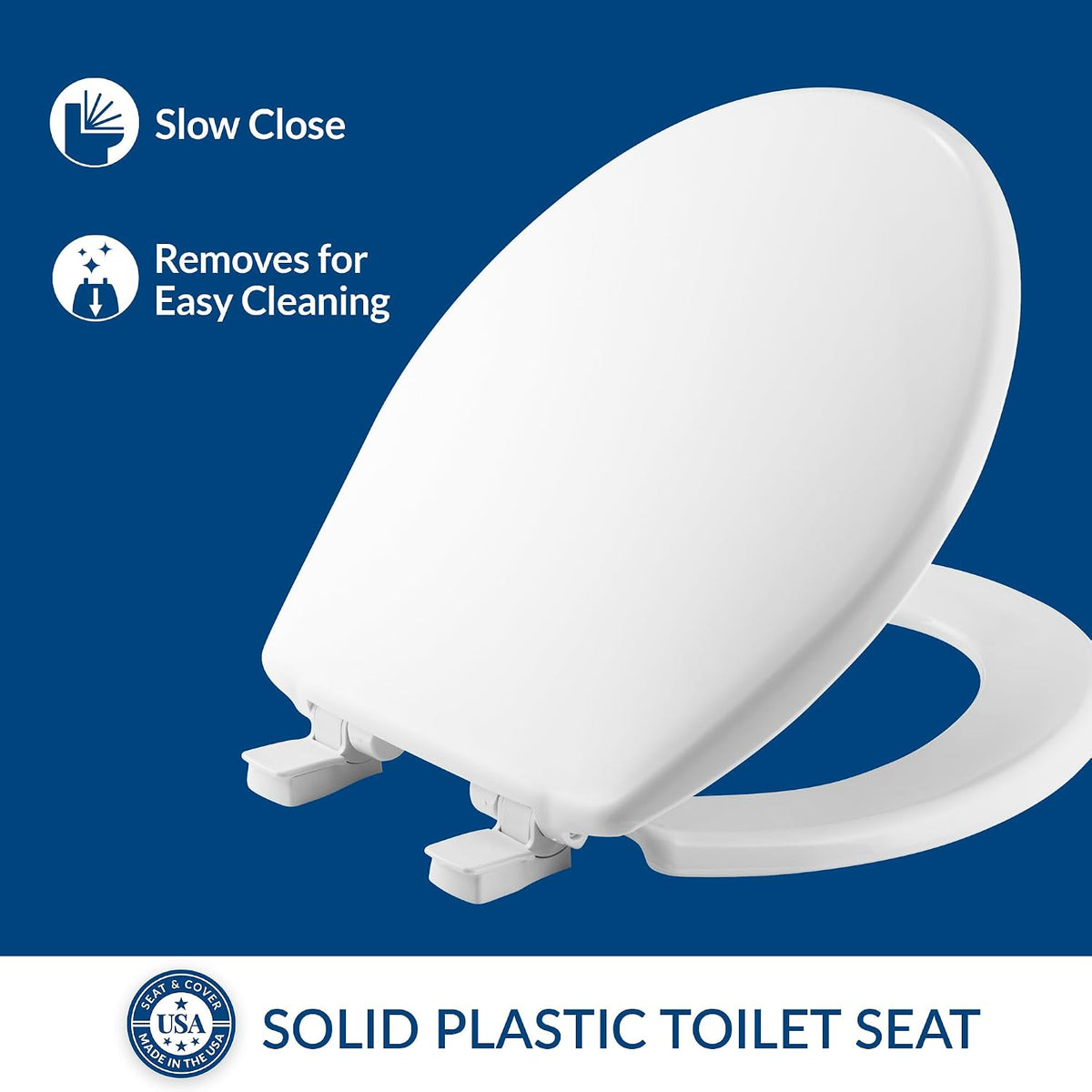 Ashland Modern Wood Toilet Seat with Decorative Edge, Slow Close, Secure Hinges, Made in USA, Elongated, White