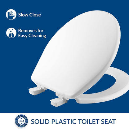 Ashland Modern Wood Toilet Seat with Decorative Edge, Slow Close, Secure Hinges, Made in USA, Elongated, White