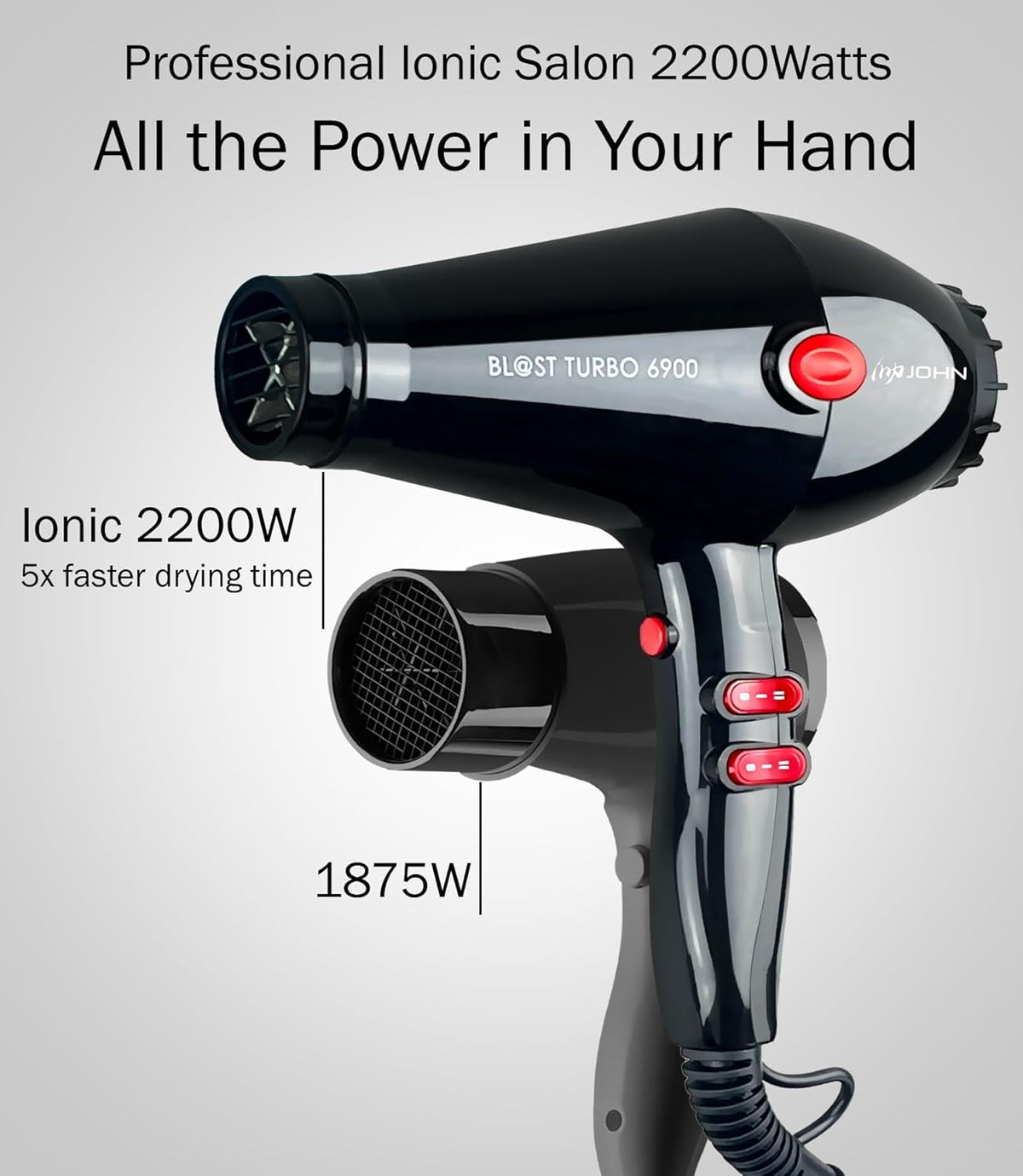 Hair Blow Dryer,Professional Salon Ionic 2200W,Blast Turbo 6900,Black