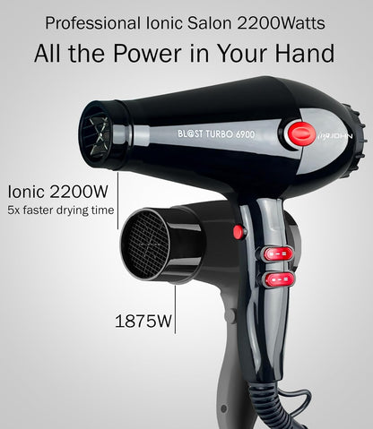 Hair Blow Dryer,Professional Salon Ionic 2200W,Blast Turbo 6900,Black