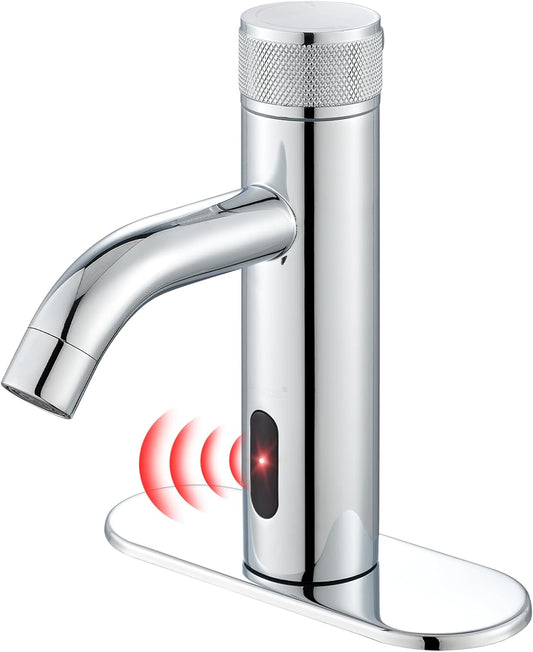 Touchless Bathroom Faucet with Automatic Sensor Function, Bathroom Sink Faucet with Hole Cover Plate, Countertop Temperature Adjustment, Chrome