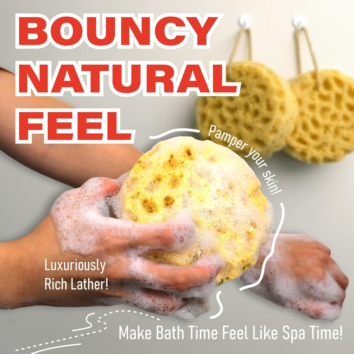 Bath Sponge, Foam Loofah, Shower Sponge for Body, Curvy, 3 Pack | Large Size, Lots of Lather, Bath Sponges for Shower, Body Scrubber for Bathing, Body Wash Women, Exfoliating Loofah Sponge